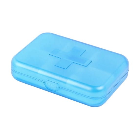 Pill Box Organizer Blue 6 Compartment Compact Plastic Case for Travel and Purse