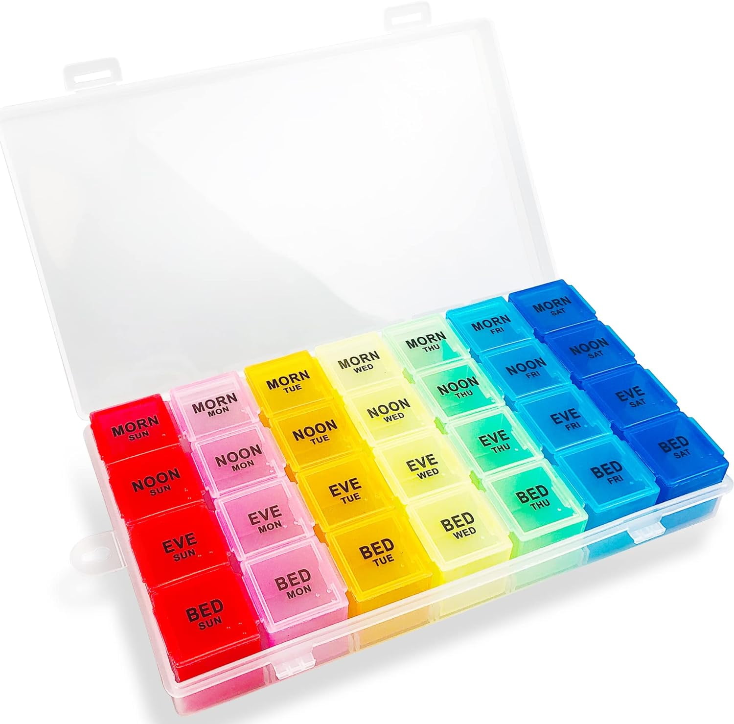 Pill Boxes Organiser 7 Day 4 Times a Day, Extra Large Medication Organizer, Portable Dosset Box, Medicine Storage Box, Tablet Organiser with Dust-Proof Container for Pills/Fish Oil/Vitamin.