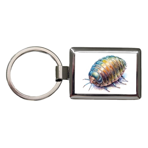Pill Bug Watercolor Metal Rectangle Keychain