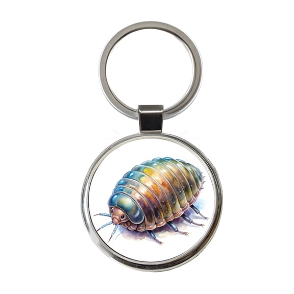 Pill Bug Watercolor Metal Round Keychain