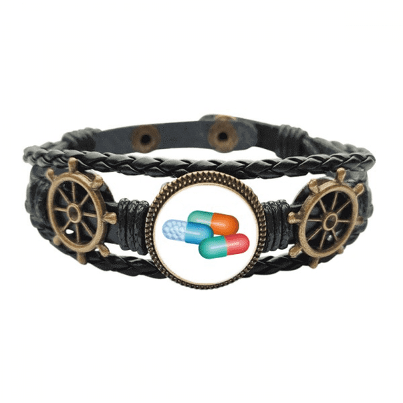 Pill Capsule Health Care Products Pattern Leather Braided Ocean Bracelet Wristband