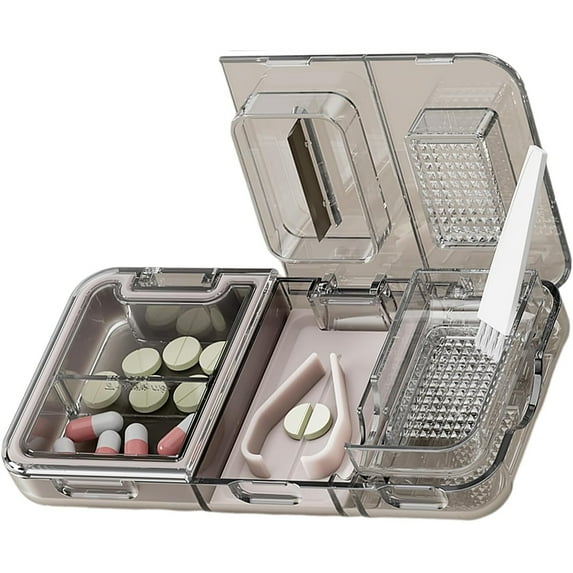 Pill Crusher Cutter Splitter, 3 in 1 Multi-Functional Pill Cutter Crusher, Portable Travel Purse Pill Box Case Holder, Medicine Grinder Container for Cutting Vitamin Tablet