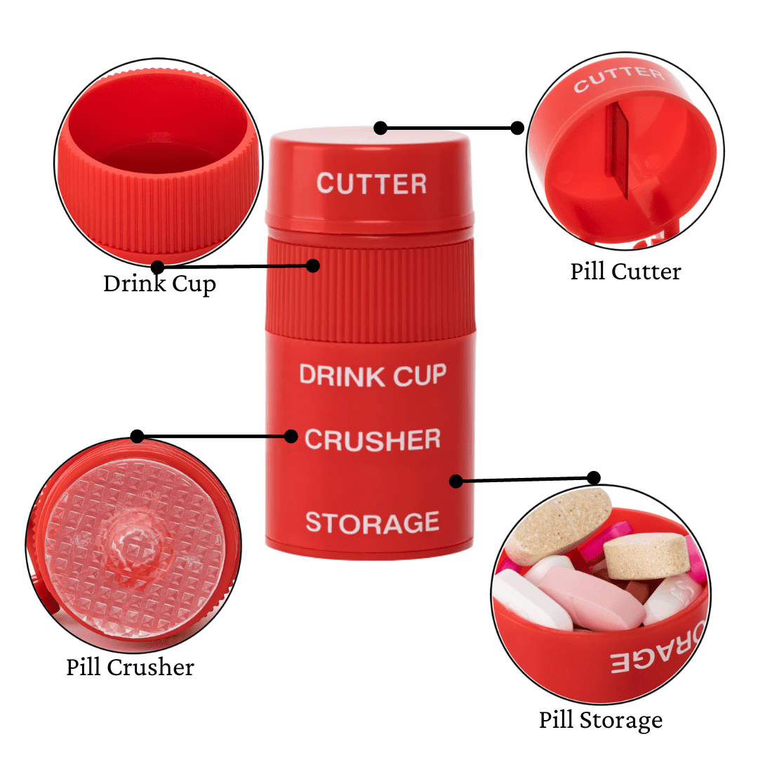 Easycare Pill Crusher, Cutter, Grinder Combo with BuiltIn Medicine Storage and Drinking Cup