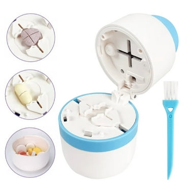 Pill Cutter 1/4 and Crusher – Precision Pill Splitter for Small Pills, Portable Pill Grinder with Storage Organizer, Travel-Friendly Medicine Cutter (Blue)