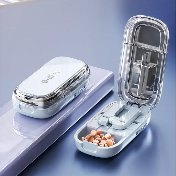 Pill Cutter for Cutting Multiple, 2/4 2/3/4 Pill Splitter for Large, Small and Tiny Pills, Portable Pills Cutter,Storage Organizer, Accurate Centering Alignment Device