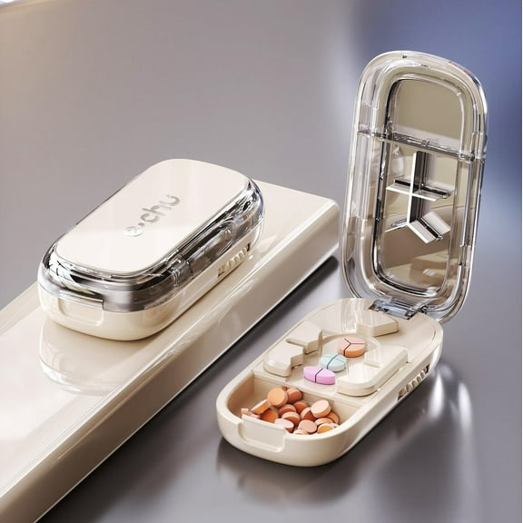 Pill Cutter for Cutting Multiple, 2/4 2/3/4 Pill Splitter for Large, Small and Tiny Pills, Portable Pills Cutter,Storage Organizer, Accurate Centering Alignment Device