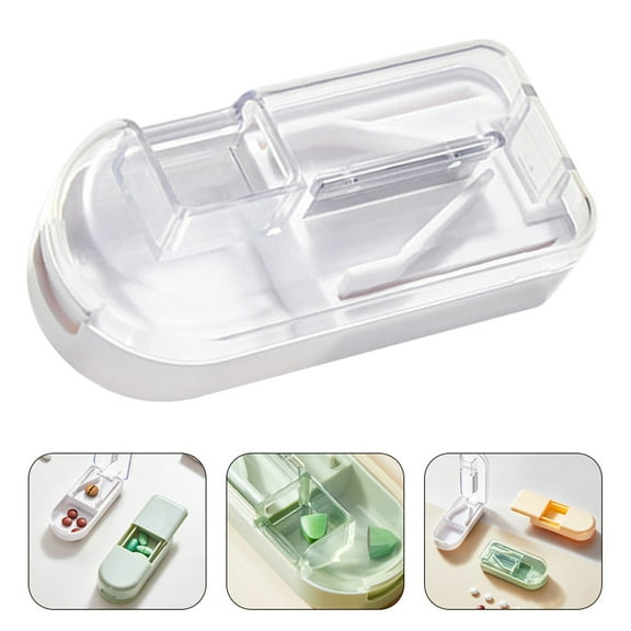 Pill Cutter Pill Splitter for Small Pills,Professional Adjustable Pill Cutter with Hidden Stainless Steel Blade Pill Splitter with Centering Device Storage Tablet Divider Travel Case(White)
