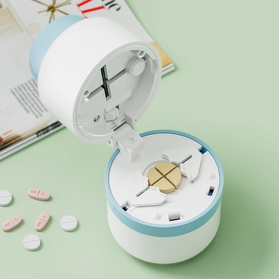 Pill Cutter - Pill Splitter with Stainless Steel Blade for Cutting Small Pills or Large Pills in one Fourth, Pill Cutter 1/4, Suitable for Cuting Vitamins, Tablets (1-4 Blue)