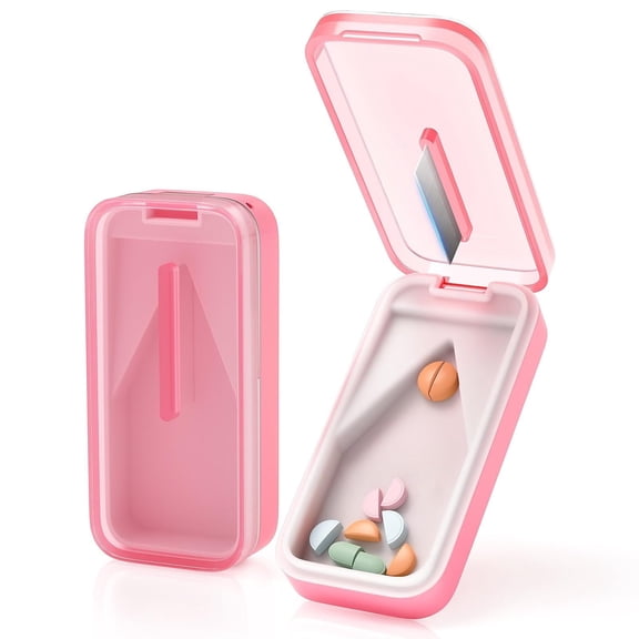Pill Cutter, Pill Splitter for Small or Large Pills, Cuts Vitamins, Tablets, Detachable Pad for Clean Cuts, Travel Friendly, Pink