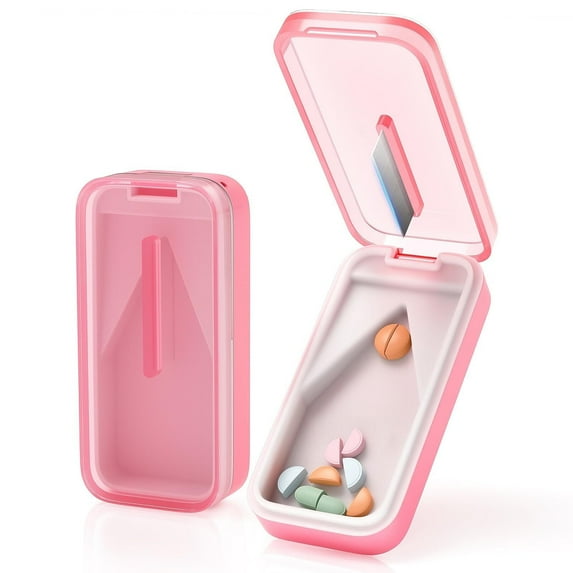 Pill Cutter, Pill Splitter for Small or Large Pills, Cuts Vitamins, Tablets, Detachable Pad for Clean Cuts, Travel Friendly, Pink