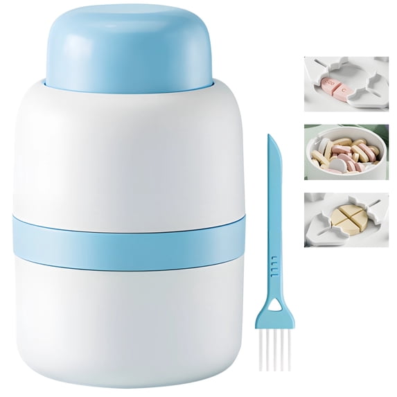 Pill Cutter with Safe Blade Design, Portable Pill Splitter for Halves and Quarters, Ideal for Home Travel Elderly Pets, Includes Storage and Cleaning Brush