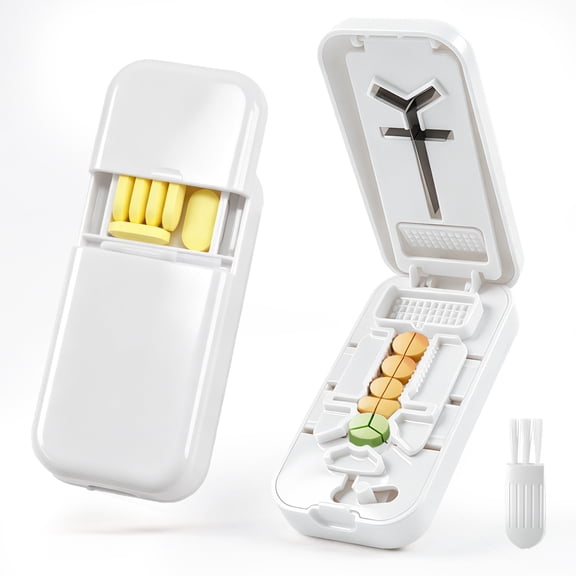 West Bay Pill Cutter Splitter for Small and Tiny Pills, Precisely Cuts into 1/2, 1/3, 1/4 | Portable & Easy-Grip Design | Back Storage