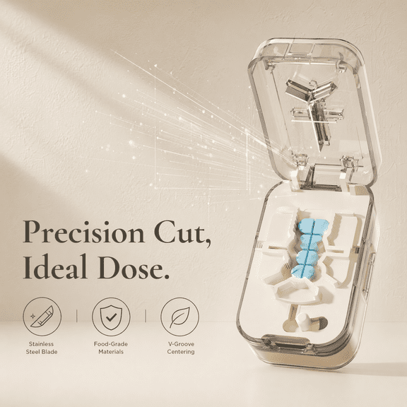 Pill Cutter Splitter for Small and Tiny Pills - Professional Pill Cutter for Small or Large Pills | Wrap-Around Blade Guard | Detachable Nonslip V-Shaped Pad | Easy Open