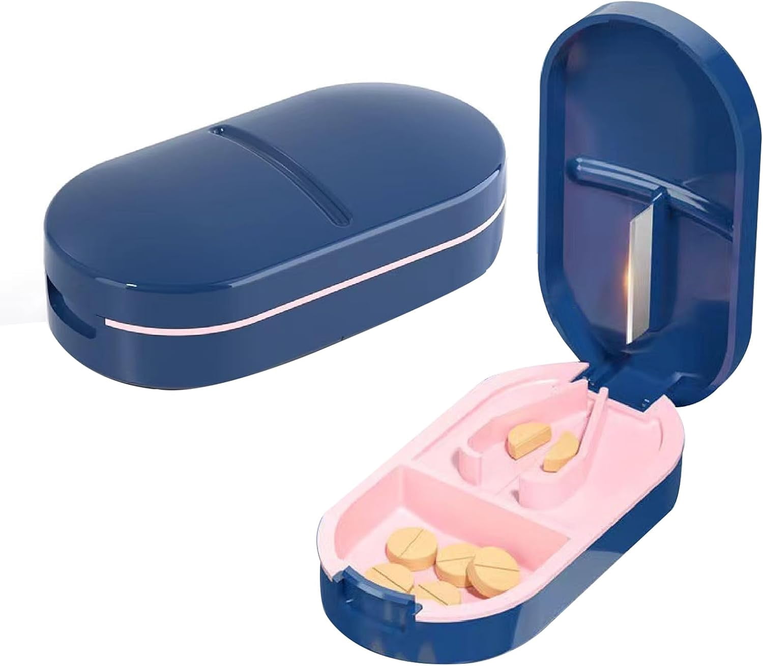 Tablet Divider Pill Cutter Splitter with Storage, V-Shaped Tablet Divider with ...