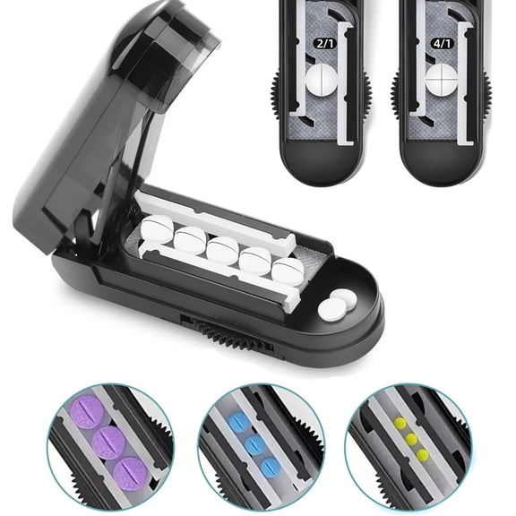 Pill Cutter Tablet Splitter with Stainless Steel Blade Adjustable Multi Pill Cutter for Small Medium Large Tablets Precision Pill Divider for Vitamins Supplements Medication