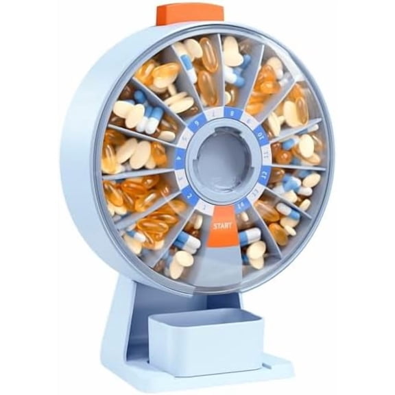 Pill Dispenser Daily, Large Pill Organizer with Wall-Mounted or Standing Use, 14 Days Pill Container, Push Button Design, Weekly Pill Box for Vitamin, Medicine,Supplement, Fish Oil(Blue)