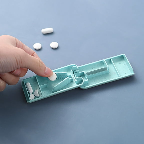 Pill Dispenser, White Box with Dividers and 1-2 Pill Cutters,Cutter Tablet Dispenser Cutter White Box with Divider One-In-Two Medicine Cutter