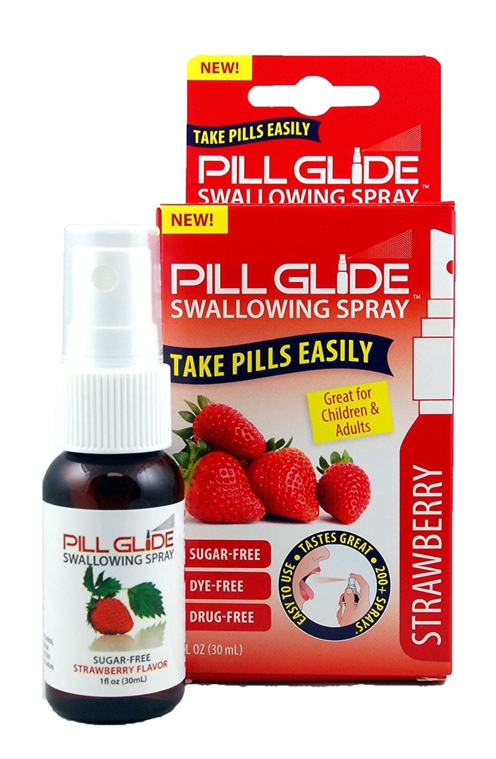 Pill Glide Swallowing Spray Strawberry Flavor Sugar-Free and Dye-Free 1 Fl Oz