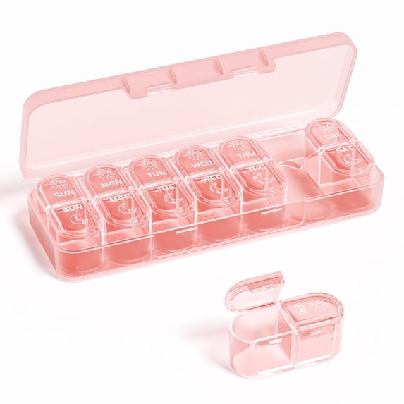 Pill Organizer 2 Times a Day, 7 Day Pill Box AM PM, Weekly Daily Medicine Organizer for Travel, Medication Container for Vitamins & Supplements (Light Pink)