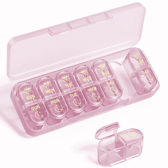 Pill Organizer 2 Times a Day, 7 Day Pill Box AM PM, Weekly Daily Medicine Organizer for Travel, Medication Container for Vitamins & Supplements (Purple)
