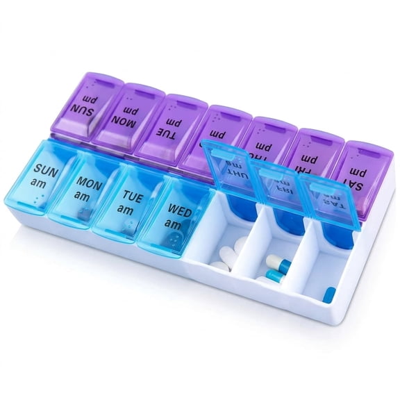 Pill Organizer 2 Times a Day, Pill Box Weekly Pill Organizer AM PM 7 Day with One-Touch Open,Extra Large Compartments, Travel Pill Organizer for Daily Use