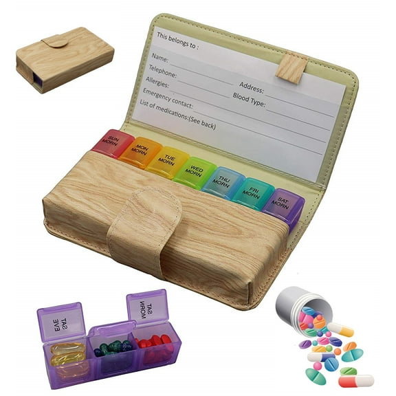 Pill Organizer 3 Times a Day am pm (Weekly) Medicine Box -PU Leather Case to Protect from Light Deterioration, Medium 7 Day Vitamin Container Holder for Medication fits in Purse