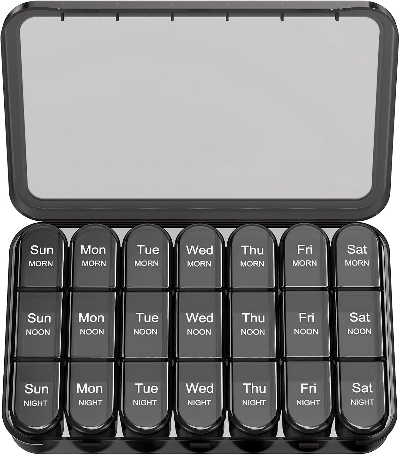 Pill Organizer 3X a Day, Weekly Pill Box 7 Day, Travel Pill Case with Large Containers, Light-Proof Pill Case for Vitamins, Medication, Supplements and Fish Oils (Black)