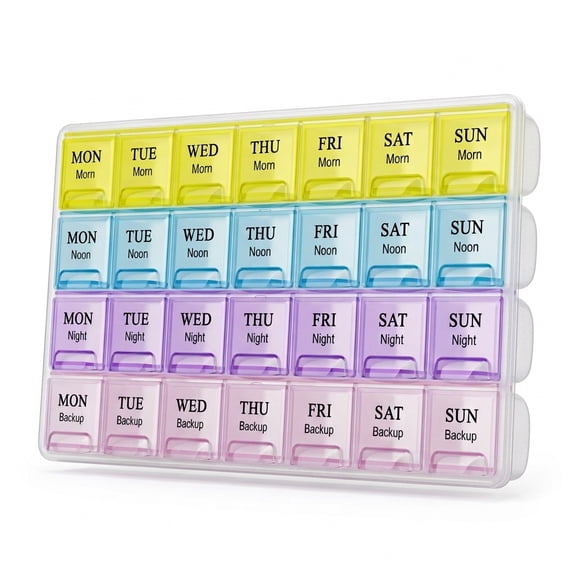 Pill Organizer 4 Times a Day, Pill Box Weekly Pill Organizer 7 Day with One-Touch Open,Extra Large Compartments, Travel Pill Organizer for Daily Use 1 Pack