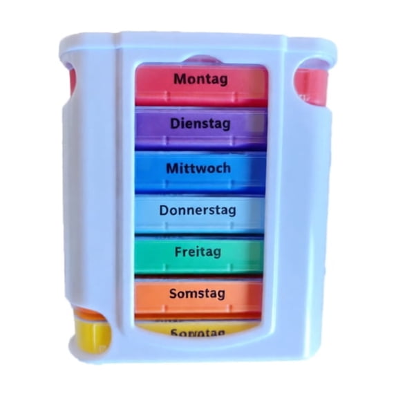 Pill Organizer 7 Day 2 Times A Day German Labeled Stackable Portable Travel Case