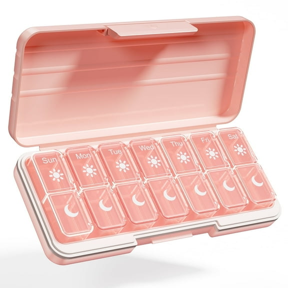 Pill Organizer 7 Day 2 Times a Day, Weekly Pill Box AM PM, Daily Pill Case for Travel, Medicine Container for Vitamin,Supplements and Medication (Pink)