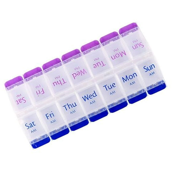 Pill Organizer 7 Day, Pill Box 2 Times a Day AM PM Pill Case, Weekly Pill Container Portable Travel Medicine Box for Vitamins and Supplements (Blue-Purple)