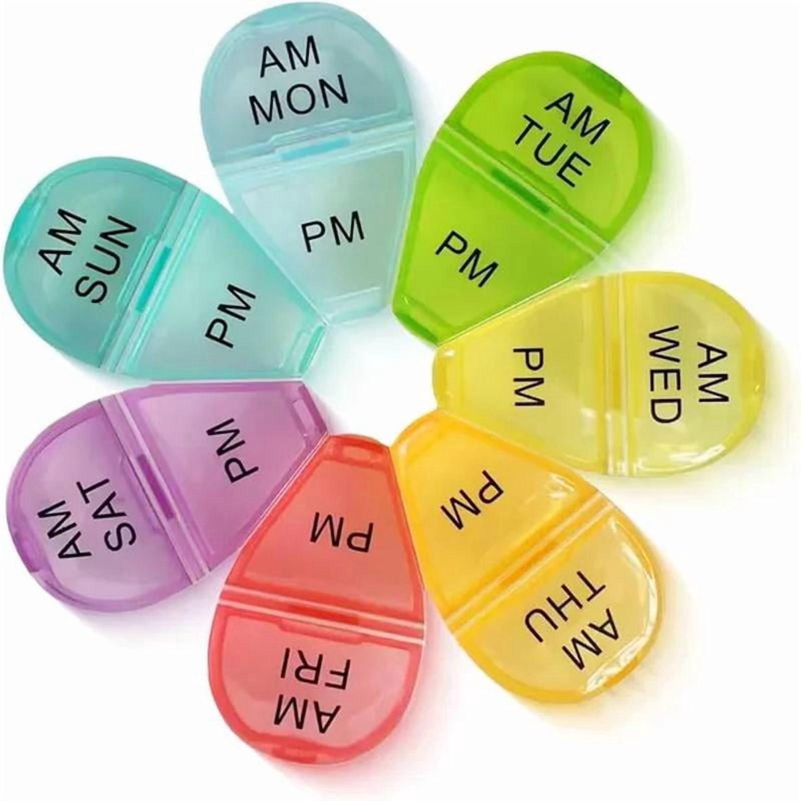 Pill Organizer 7-Day Vitamins Medicine Box with Color Coded Compartments Weekly Medication Box Twice a Day Portable for Travel, Home use.