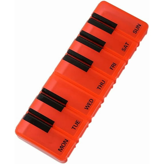Pill Organizer 7 Day for Travel BPA Free Weekly Pill Organizer Piano-Keyboard Pill Box,Vitamin Organizer (Red)