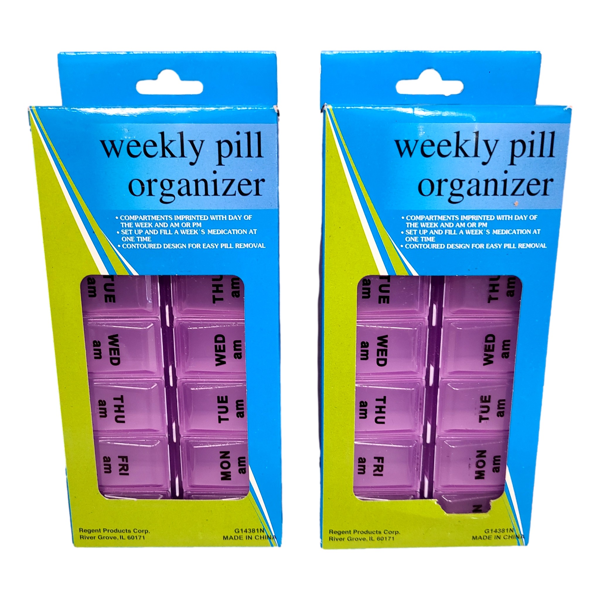 Pill Organizer AM/PM Window Pill Box, 2 Pack Purple 4 Weeks Monthly