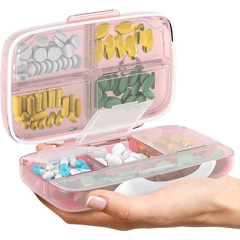 Pill Organizer Airtight Pill Box Large Pill Dispenser Home Travel Supplement Holder Portable Vitamin Sorter Jumbo Size 8 Compartment Airtight Vitamin Container Daily Medicine