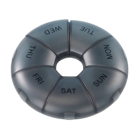 Pill Organizer, Black Round 7 Day Weekly Portable 1 Count Pill Box, 3.5 Inch Lightweight Round Donut Shaped Daily Medicine Container for Travel Home Pocket Purse to Store Vitamins Supplements Medicat