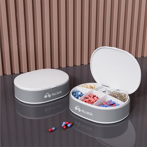 Pill Organizer Pill Box Travel Size Jewelry Box, 6 Compartments Large Pill Dispenser, Portable Seashell-Sahaped Jewelry Case, Airtight Vitamin Container Daily Medicine Travel Essentials