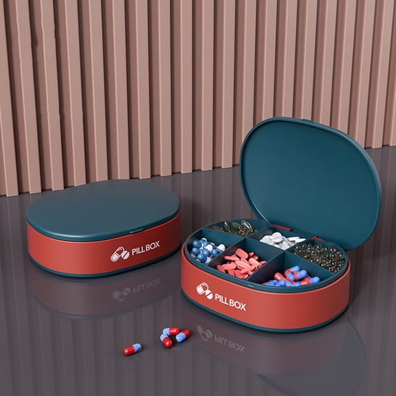 Pill Organizer Pill Box Travel Size Jewelry Box, 6 Compartments Large Pill Dispenser, Portable Seashell-Sahaped Jewelry Case, Airtight Vitamin Container Daily Medicine Travel Essentials