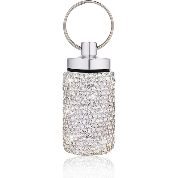 Pill Organizer Stainless Steel Waterproof Pill Holder Box Bling Small Medicine Case Dispenser Bottle Travel Portable Jewelry Ring Holder Keychain Container for Vitamin Supplement (White)