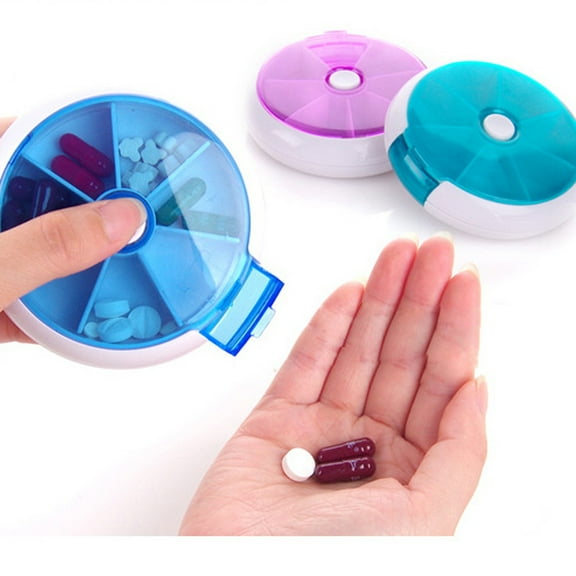 Pill Organizer Weekly 1PCS,Pill Case 7 Day 3 Times Medicine Pill Dispenser,Push Button Rotate Pill Planner with 7 Compartments