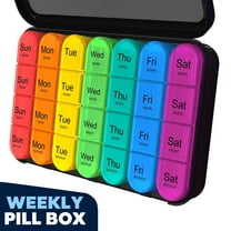 Pill Organizer, Weekly Large Pill Planner 4 Times a Day, Assorted Colors Pill Box with 28 Compartment, Removable Medicine Organizer for Daily Vitamin & Fish Oil, Great for Travel