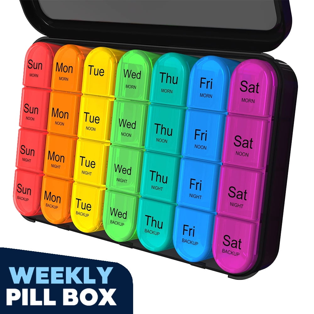 ZOUYUE Weekly Pill Organizer, Large Capacity 4 Times a Day Pill Box, Easy Open, Morning to Night, BPA-Free, for Travel