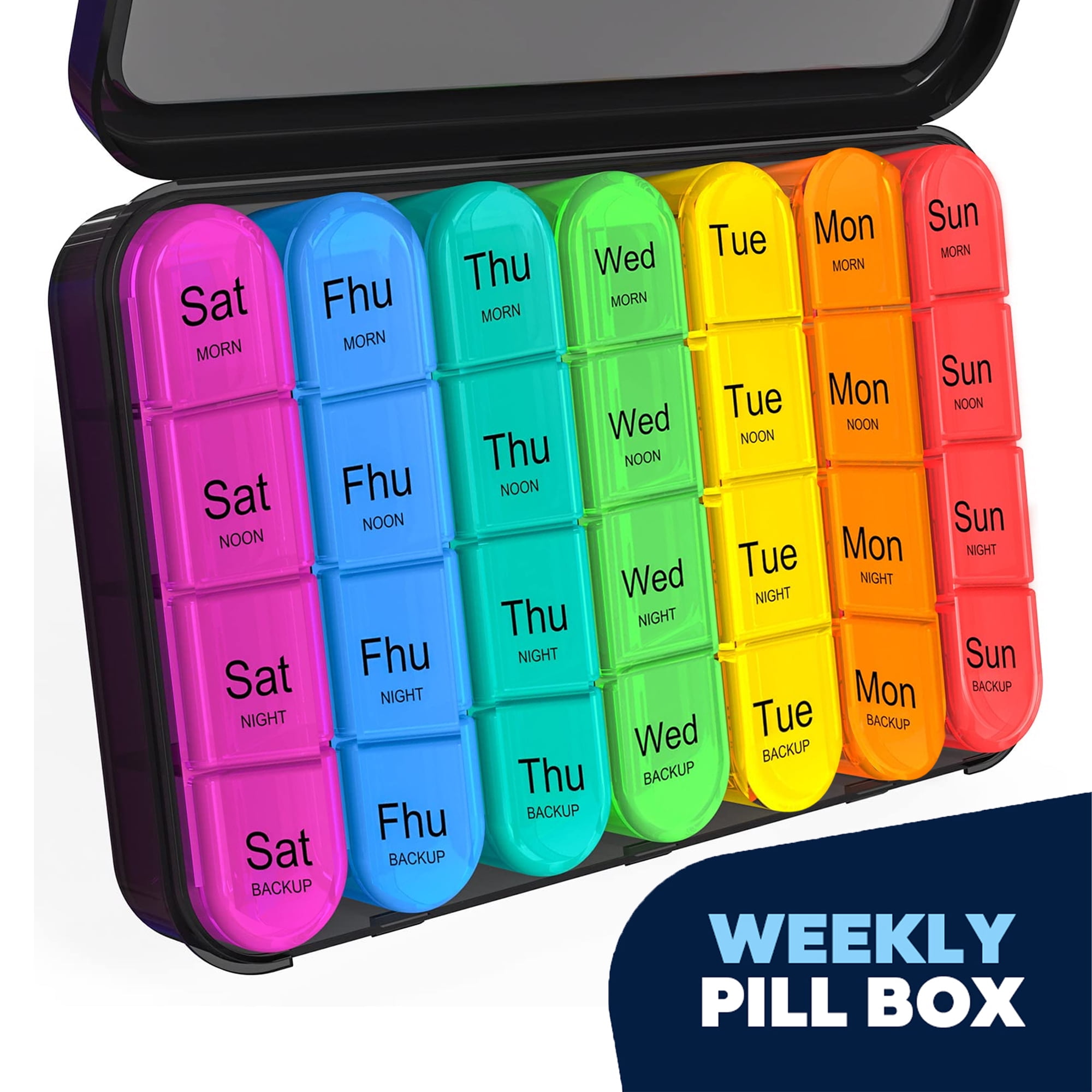 Pill Organizer 4 Times a Day Daily Pill Box Organizer Large Weekly Medicine  Organizer Pill Cases Organizers 7 Day Daviky Pill Box 7 Day to Hold  Vitamins Medication Black