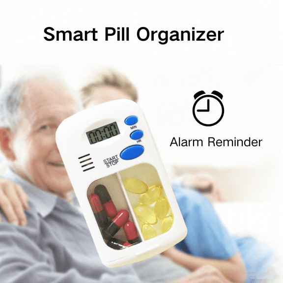Pill Organizer with Timer Alarm - Portable Travel Pill Box, Auto Medication Reminder for Daily Dose, Never Miss a Dose