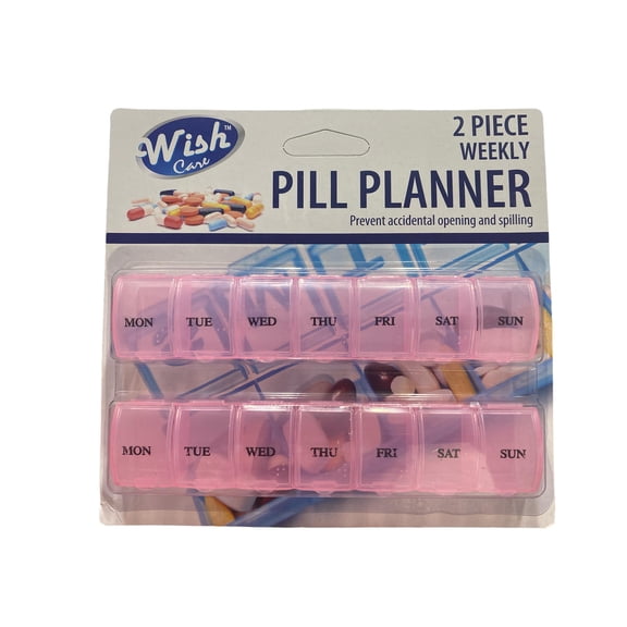 Pill Planner 2 Piece Weekly Prevent Accidental Opening and Spilling Pink Color