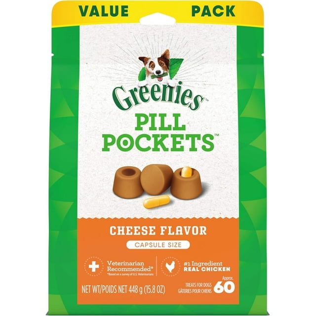 Pill Pockets Large Size Soft Dog Treats for Capsules, Cheese Flavor, Made with Natural Ingredients plus Minerals  Trace Nutrients, 15.8 Oz. (60 Count, Pack of 1)