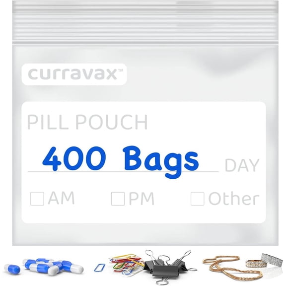 Pill Pouch Bags for Travel Pack of 400 - BPA Free 3 x 2.75 inch Pouches Medicine with Write on Label Clear Ziplock Baggies Organizer