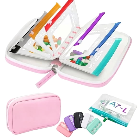 Pill Pouch Organizer Binder Waterproof Set 7 Case Travel for Bags Inside Zipper Day Medicine Weekly Vitamin Medication Reusable Portable Large Holder Daily Container Zippered Storage Purse Use(Pink)