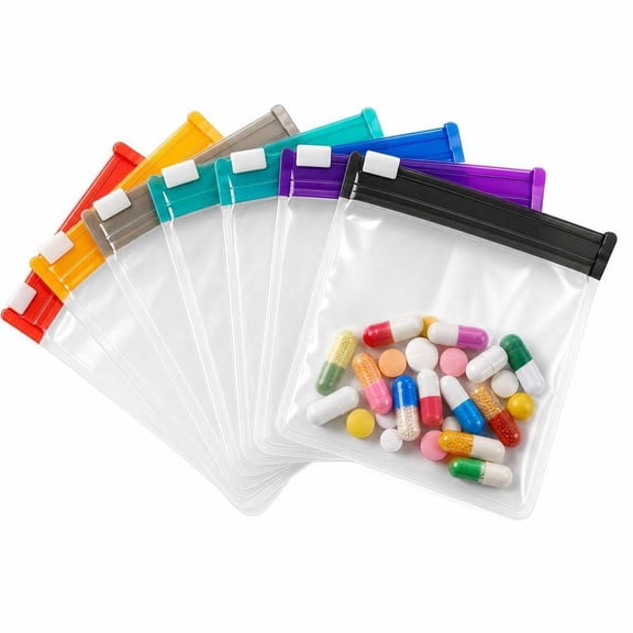 Pill Pouches for Travel, 7Pack Reusable Self Sealing Zipper Bags with Slide Lock, Waterproof EVA Case in 7 Colors, Compact Medicine Organizer for Pills, Vitamins, Qtips & Small Daily Essentials
