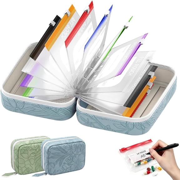 Pill Pouches for Travel, Reusable Pill Organizer with Binder Rings, Writable Labels, Zippered Storage for Daily Medication
